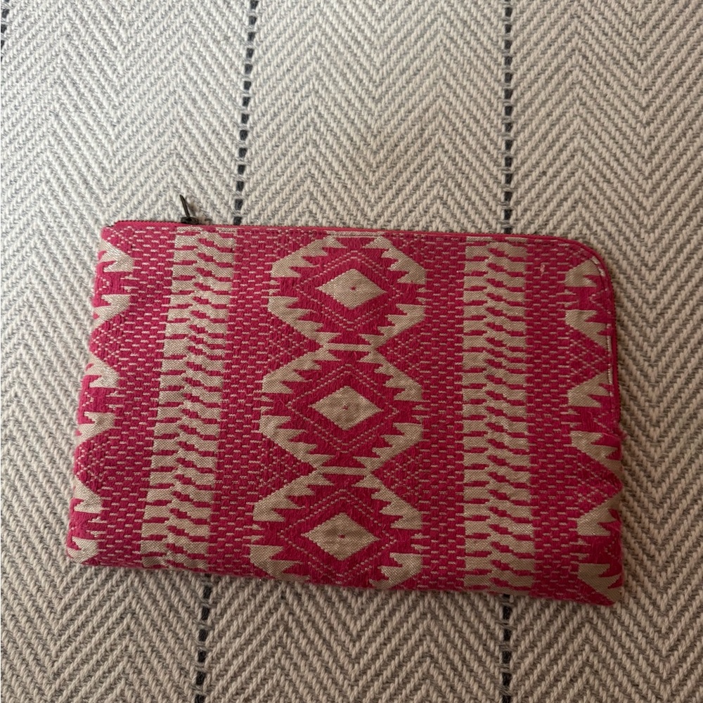 Roberta Roller Rabbit Red and Tan Geometric Cosmetic Bag
